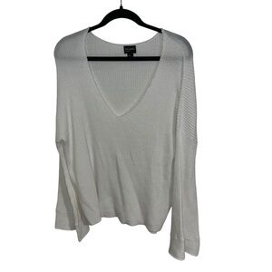 Free Press White Deep Knit V-Neck Sweater Large NWT new L so soft